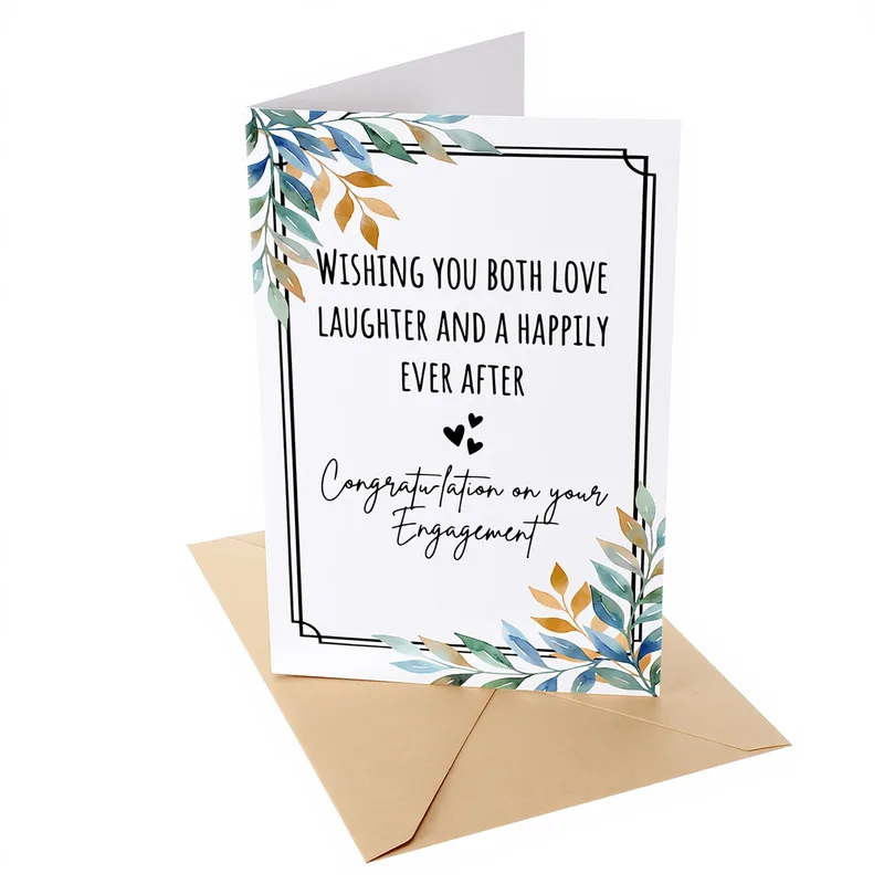 Congratulations Engaged Card with Watercolor Leaves for Couples
