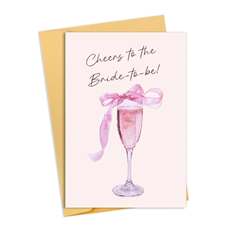 Pink Watercolor Champagne Glass Card for the Bride-to-be