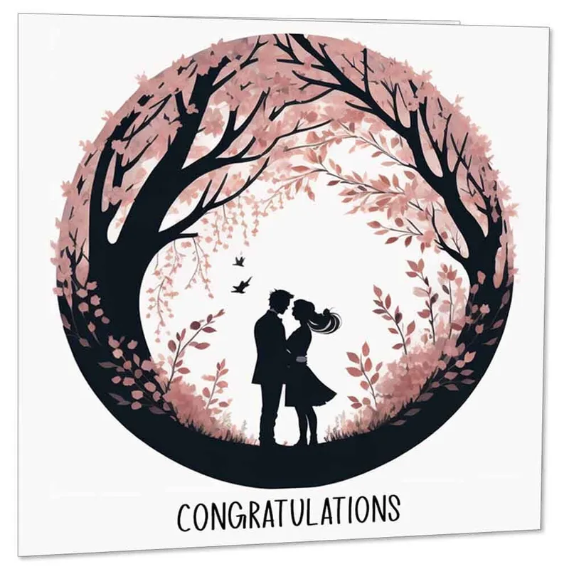 Couple Congratulations Card with a Pink Silhouette Tree