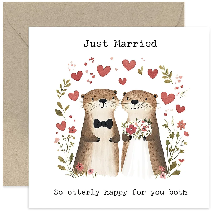 Otter Wedding Card: Two Otters Just Married, Cheering You On