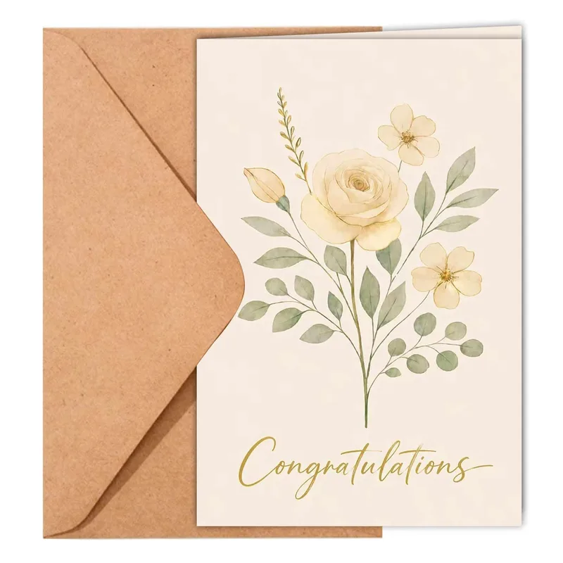 Watercolor Flower Congrats Card: Cream Floral Bouquet