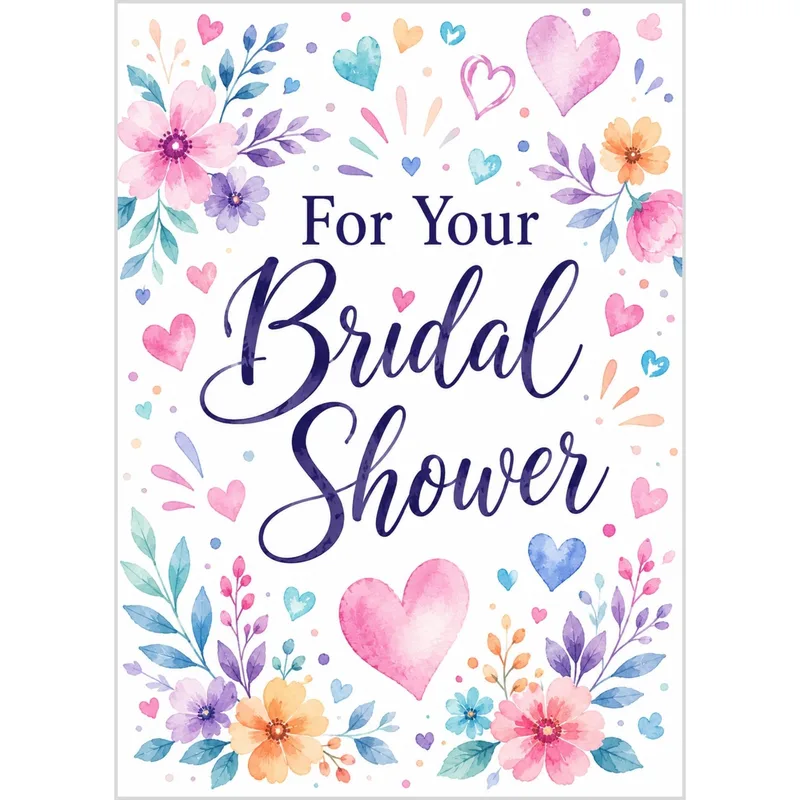 For Your Bridal Card: Pink Watercolor Floral Hearts Shower Greeting