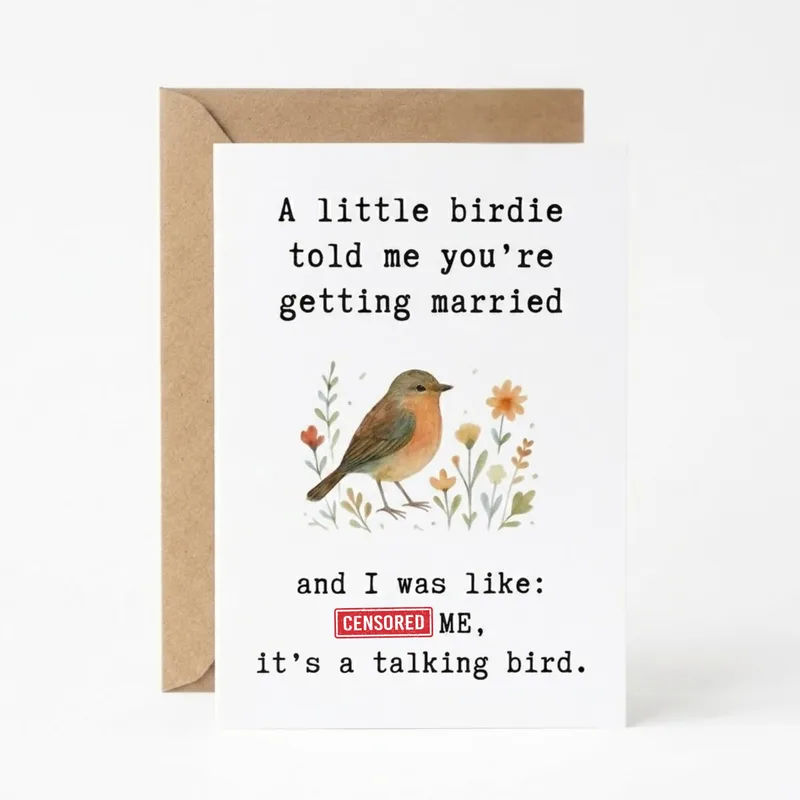 Wedding Bird Card – Greeting card with watercolor robin and text about a little birdie – Greeting Card in black