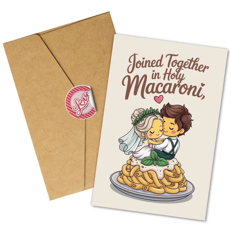 Wedding Pasta Couple Card: Joined Together in Holy Macaroni