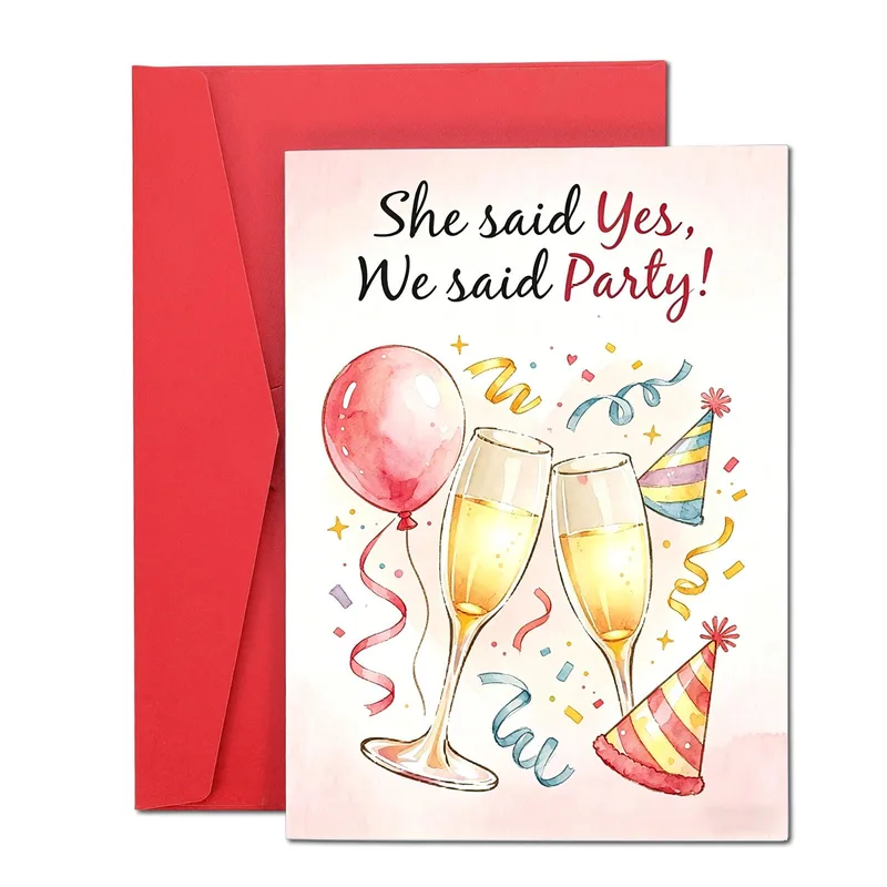 She said Yes Card: Pink Champagne Party Greeting