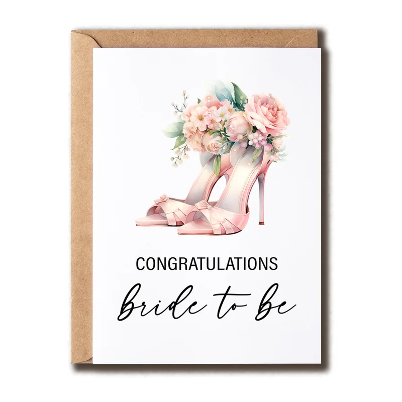 Congratulations Bride Card with Pink Floral Heels