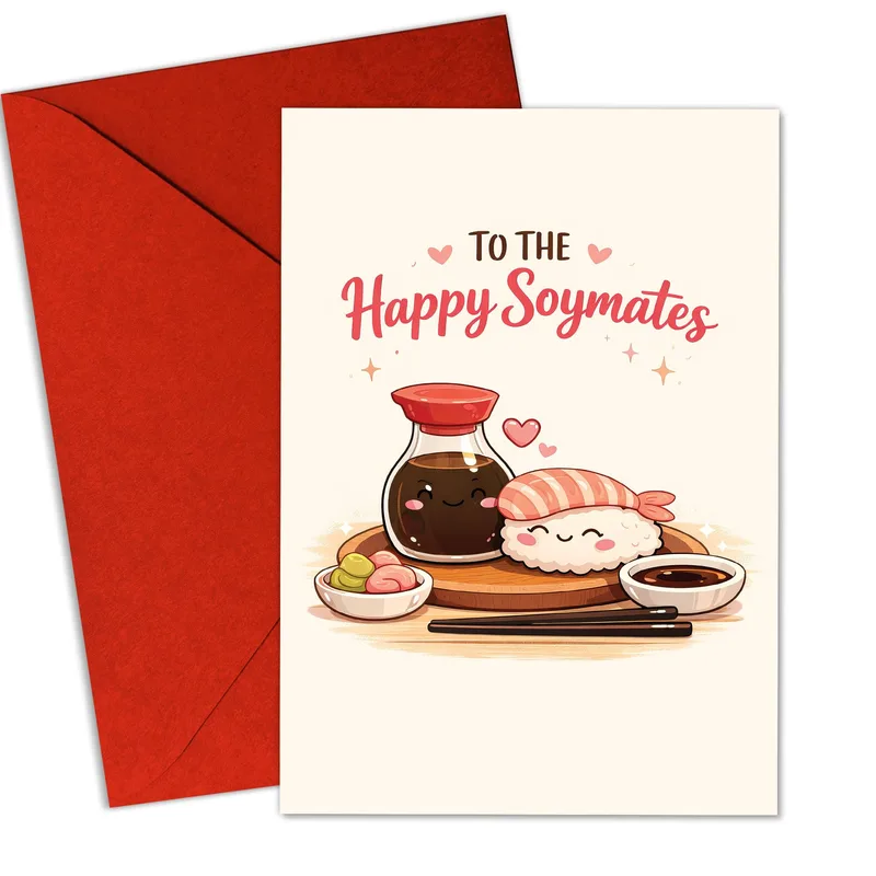 Soy Mates Wedding Card: Cute Sushi Scene for the Newlyweds