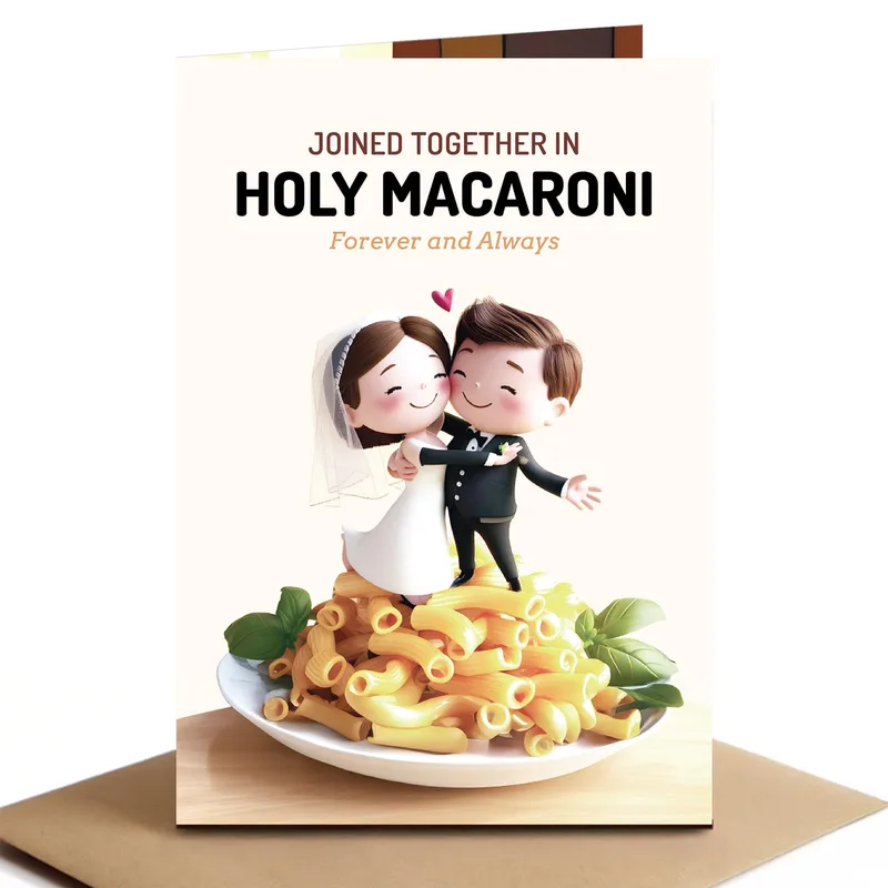 Joined Together in Holy Card: Pasta Bride and Groom