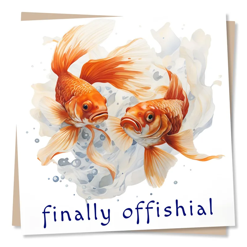 Fish Pun Engagement Card with Two Orange Goldfish