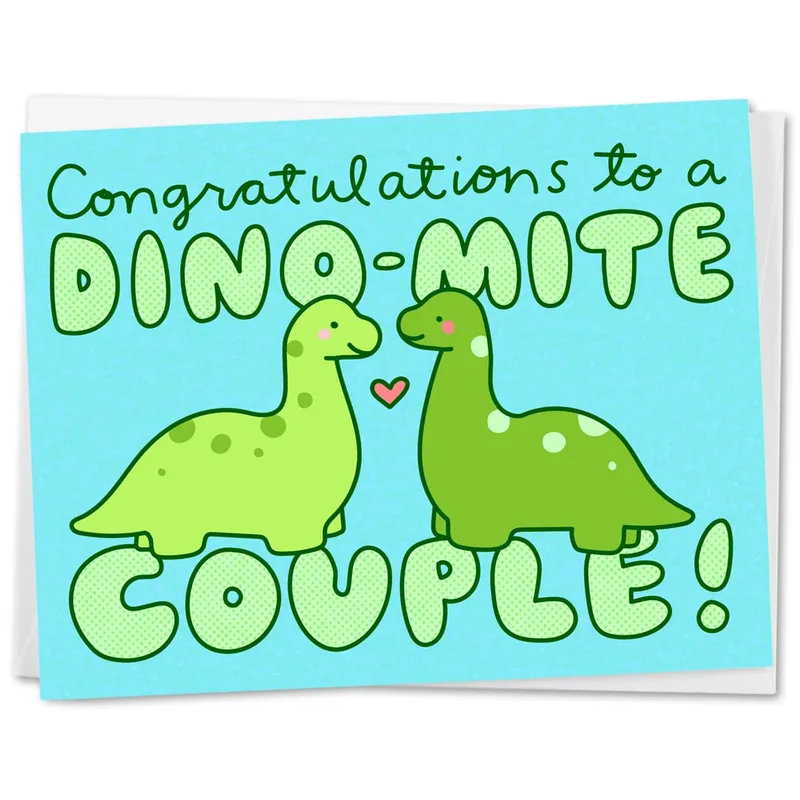 Dino Couple Card for Newlyweds and Engaged Pairs