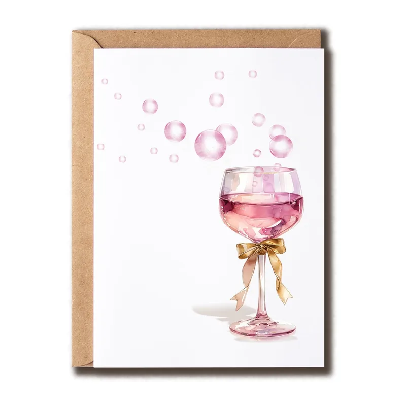Pink Wine Glass Card for Your Engagement Celebration