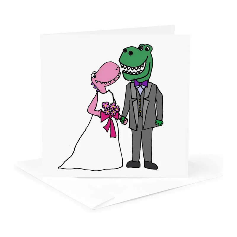 Dinosaur Wedding Card: A Bride and Groom with Dino Charm