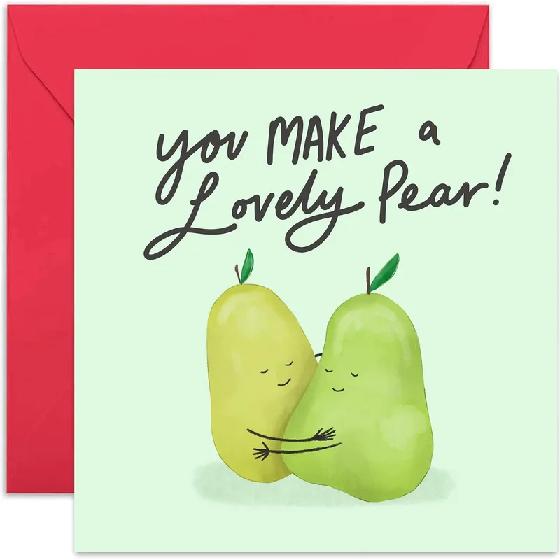 Lovely Pear Card for a Hugging Fruit Couple