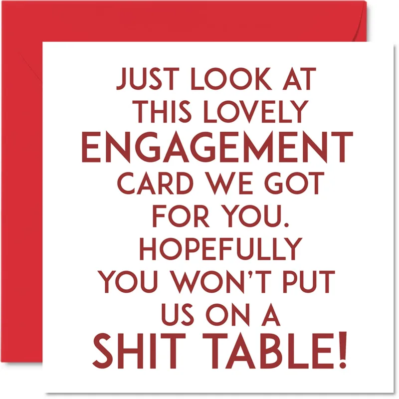 Engagement Joke Card features bold red typography warning