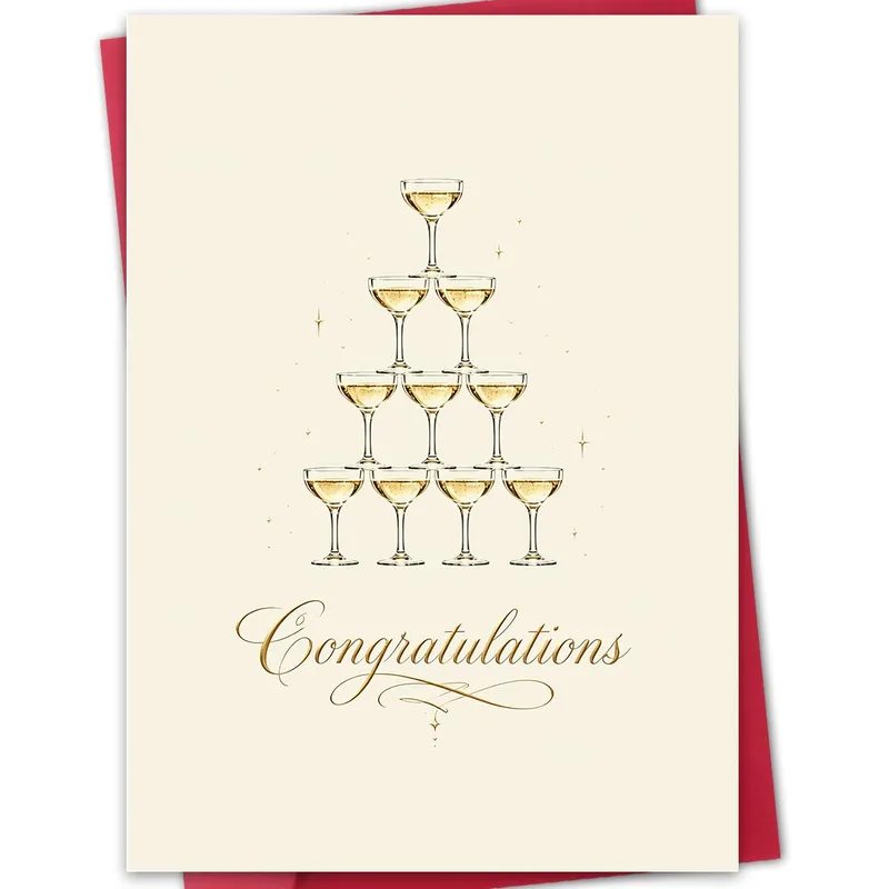 Champagne Glasses Pyramid Congratulations Card features ten