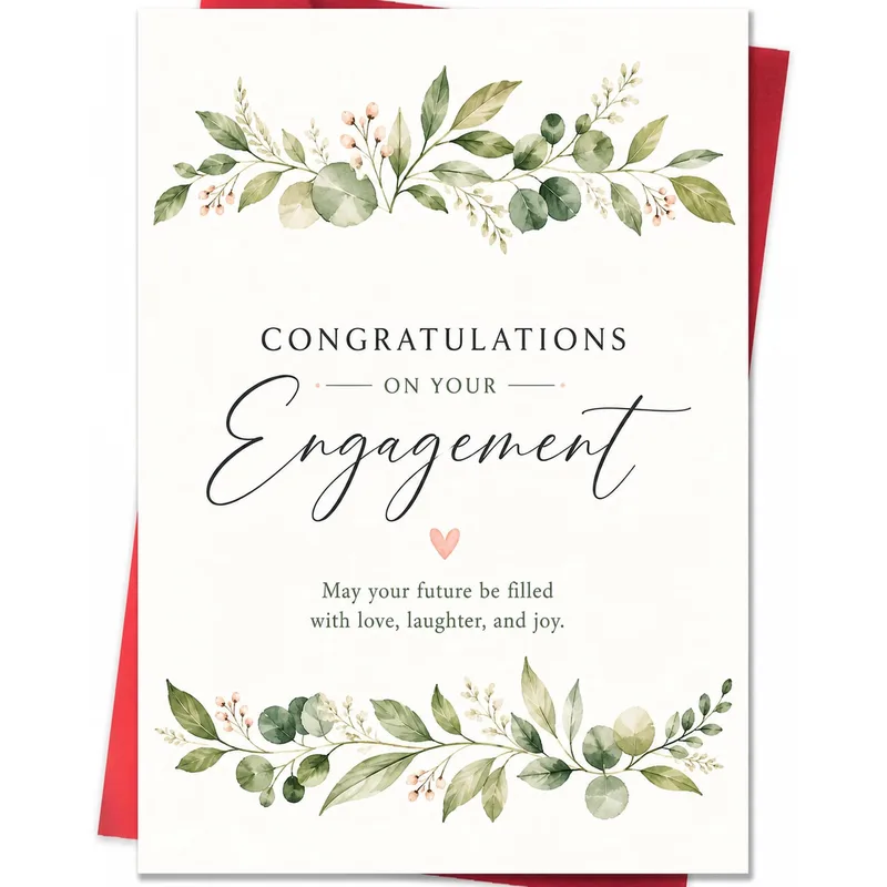 Green Leafy Branches Engagement Card Celebrating Love and Joy