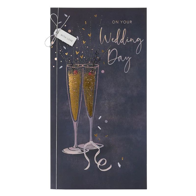 Navy Champagne Flutes Wedding Card Celebrating a Couple's Big Day