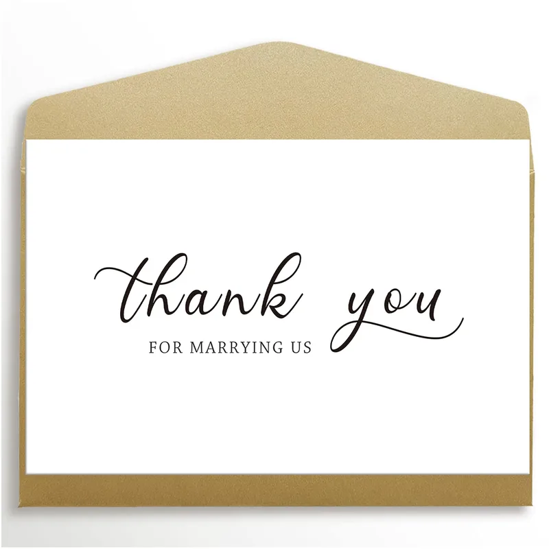 Black Script White Thank You Card for Wedding Officiant Gratitude