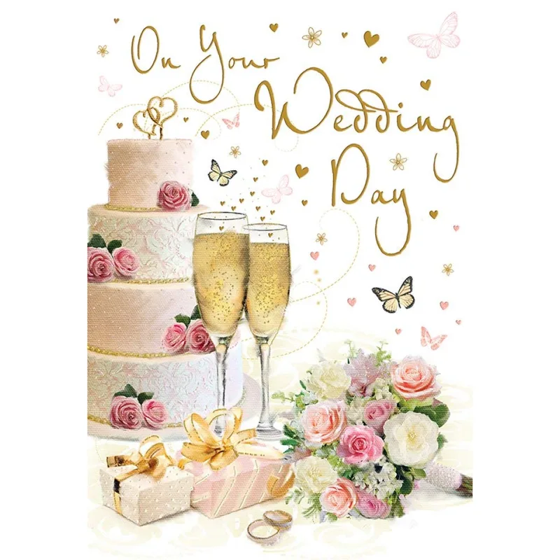 Wedding Cake with Champagne Card Celebrating a Bride and Groom