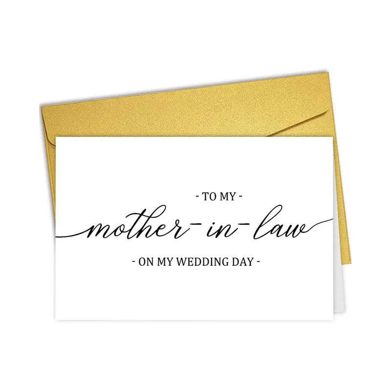 Black Script on White Card To My Mother In Law On My Wedding Day