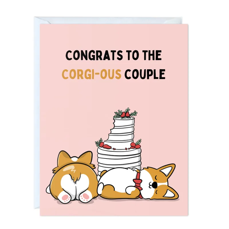 Corgis with Wedding Cake Card: A funny greeting card