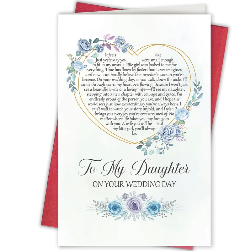 Floral Heart Poem Wedding Card for a Daughter on Her Big Day