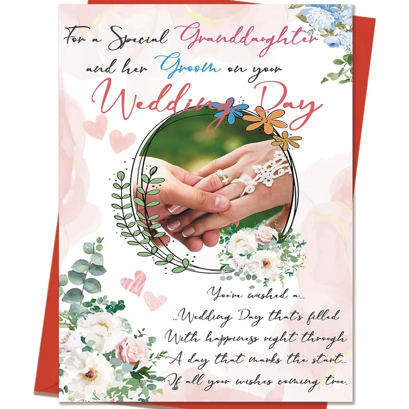 Floral Hands Wedding Rings Card for a Special Granddaughter