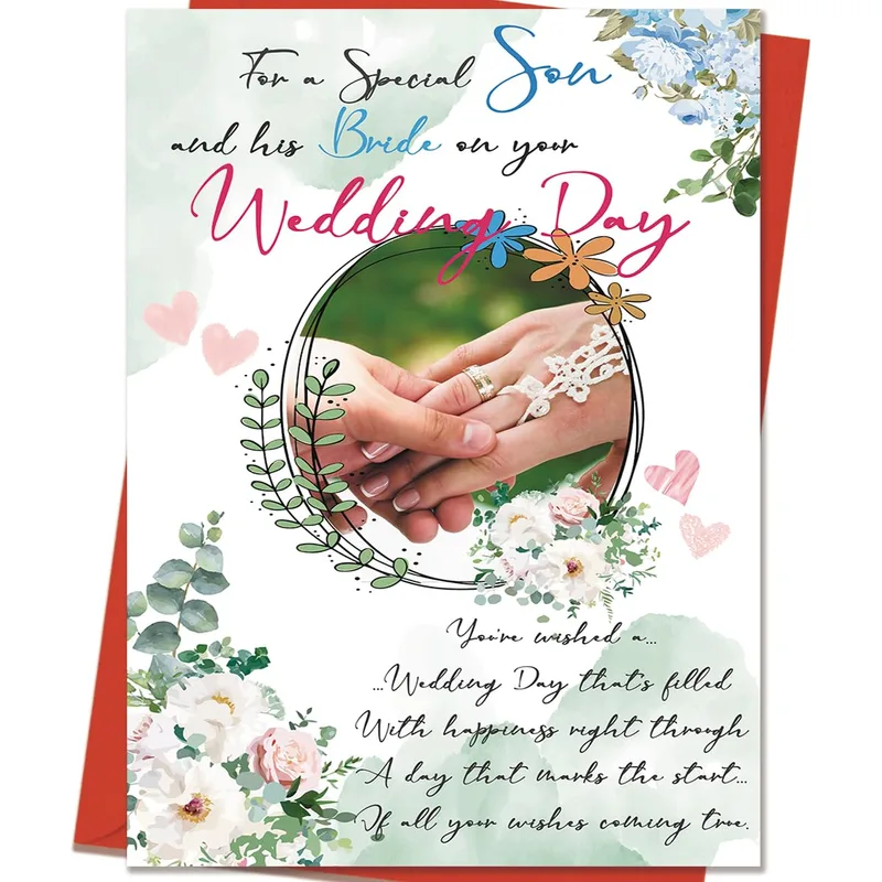 For a Special Son Card Celebrating His Wedding Day with Floral Hands