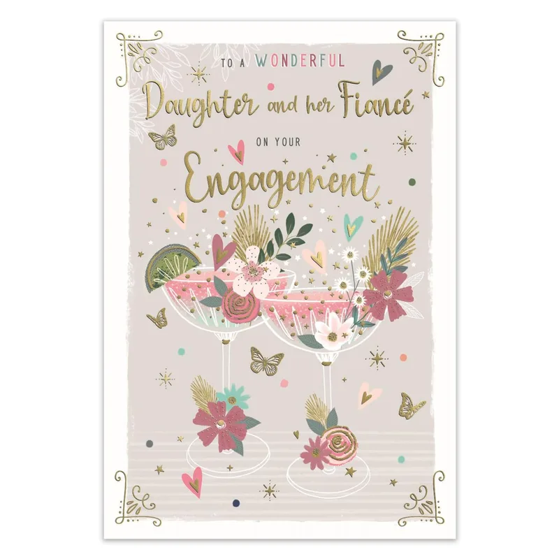 Floral Champagne Glasses Engagement Card for Daughter and Fiance