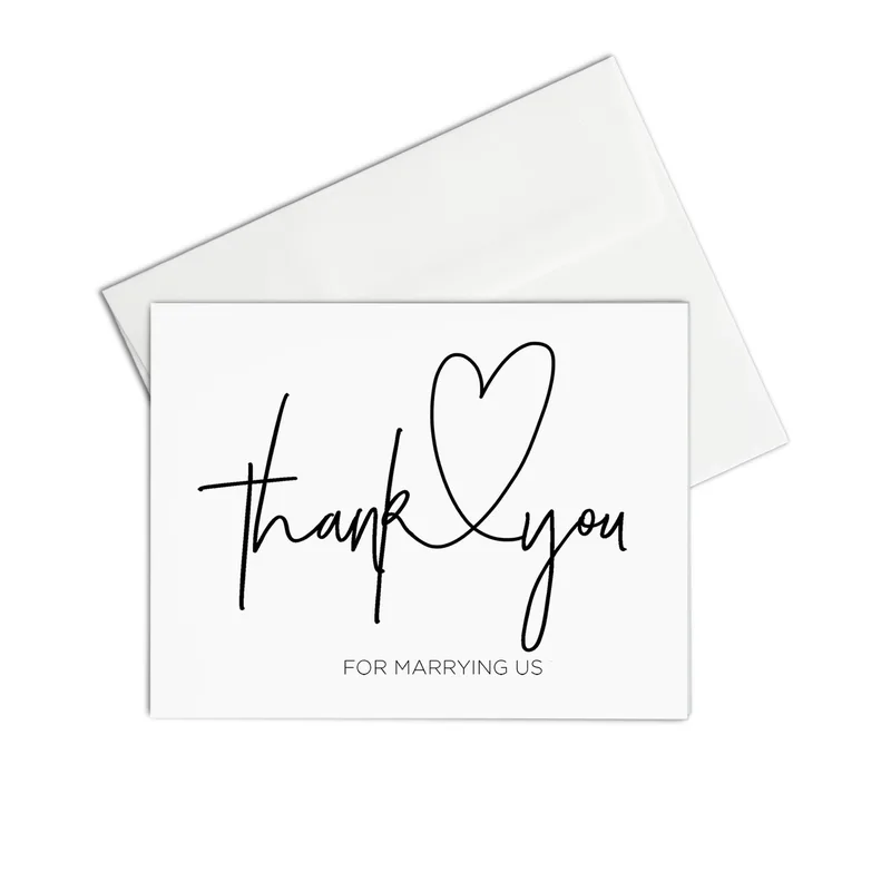 Black Script Heart Thank You Card for Officiant Appreciation