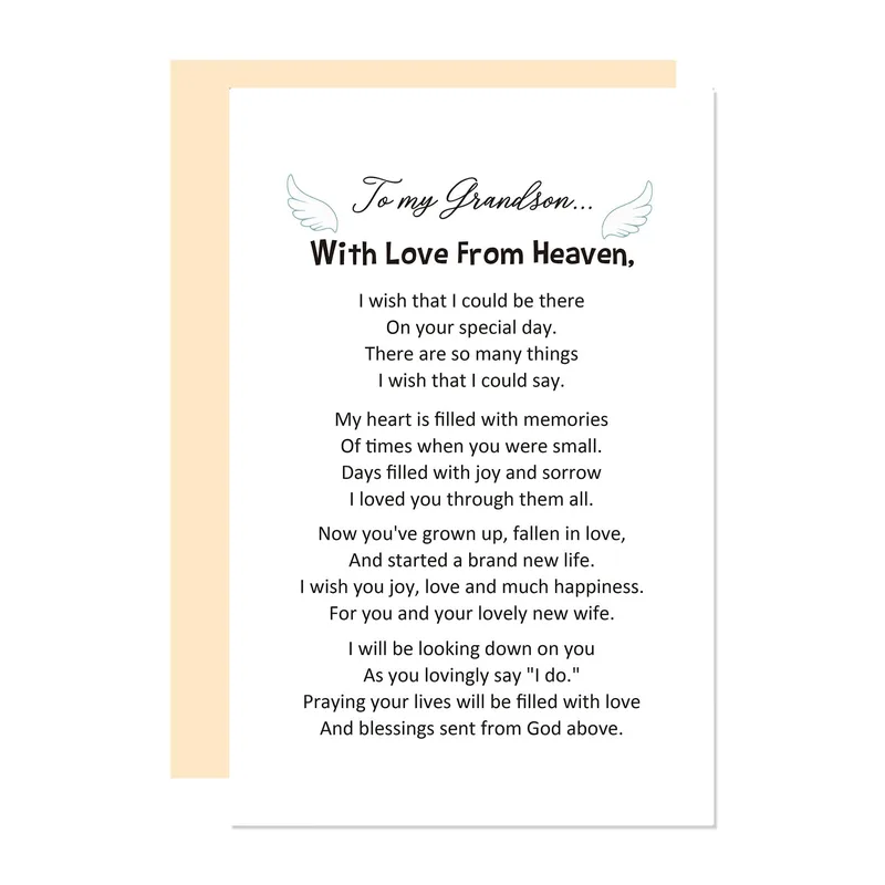 Cream Panel Poem Wedding Card: A Grandparent's Message From Heaven