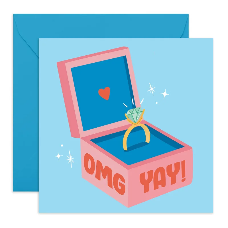 Ring Box Blue Engagement Card Celebrating a Pink Box and Diamond