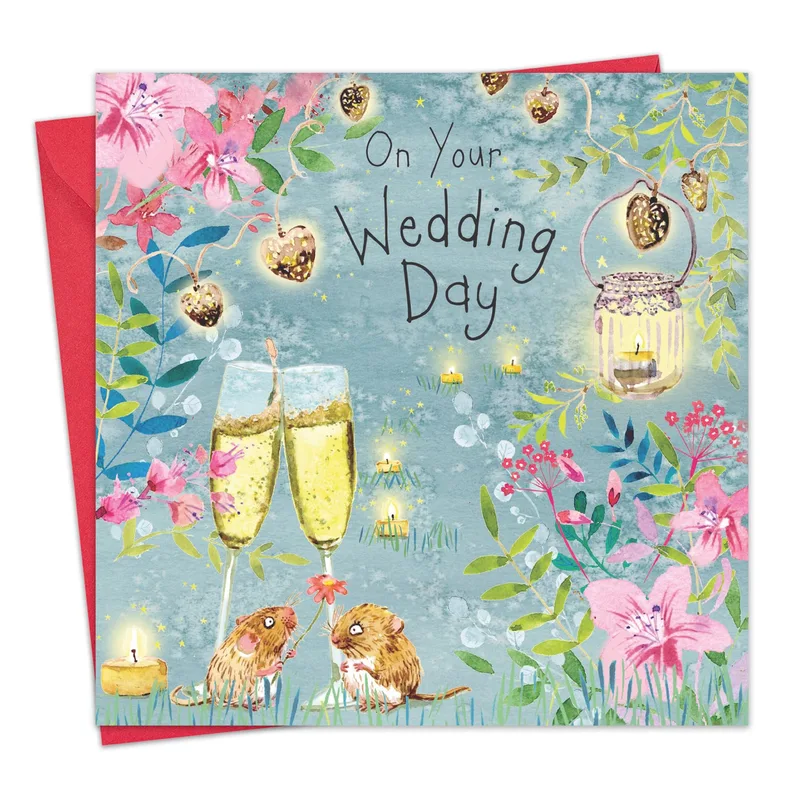 Mice Floral Art Wedding Card features champagne toasts
