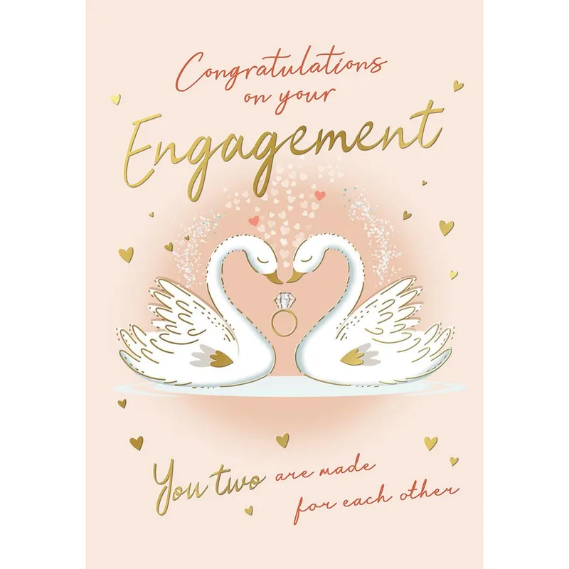Swans Peach Background Engagement Card featuring romantic swans