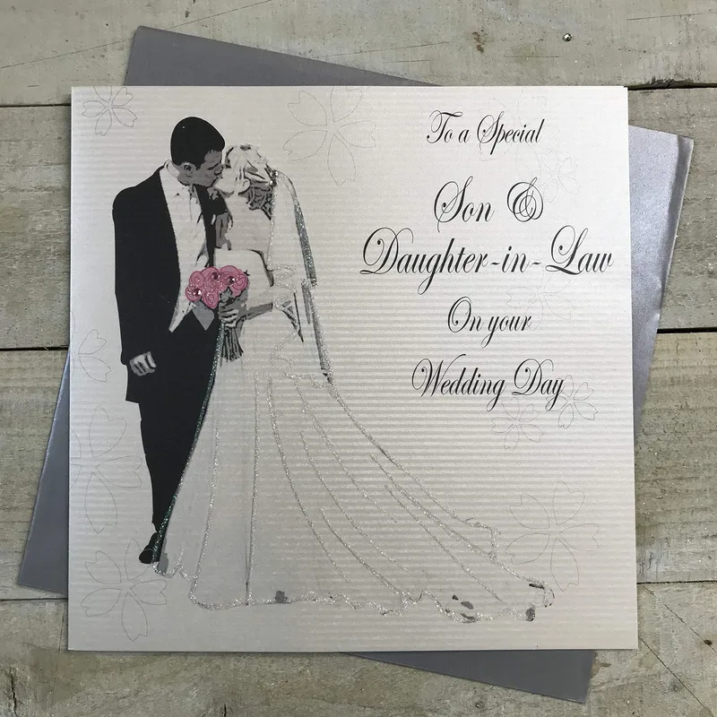 White Couple Photo Wedding Card for Son and Daughter-in-Law