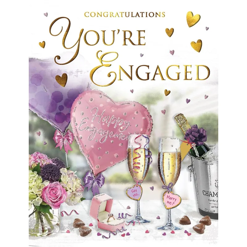 Balloons Champagne Florals Engagement Card Celebrating Your Proposal