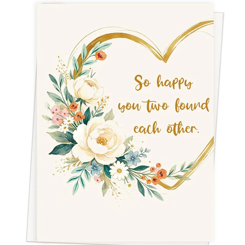Heart Gold Border Love Card: Floral Heart Design for Couples