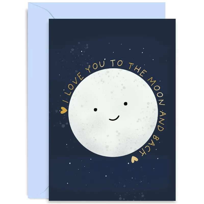Face Navy Blue Love Card: Smiling Moon Anniversary Design