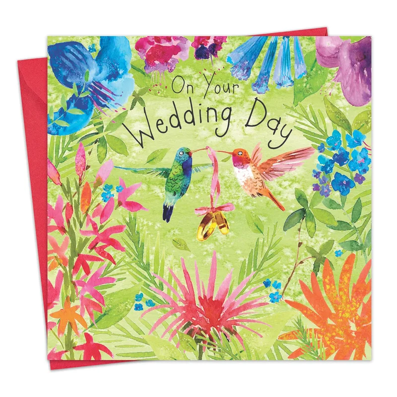 Tropical Floral Hummingbirds Wedding Card Celebrating a Joyful Union