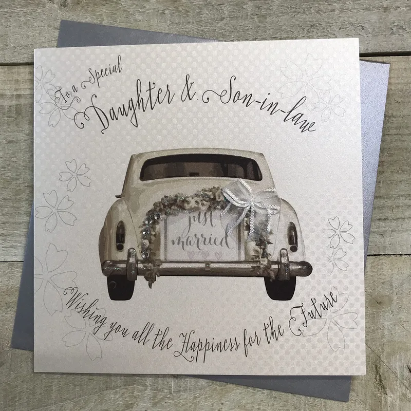 Car Just Married Wedding Card for Daughter and Son-in-Law