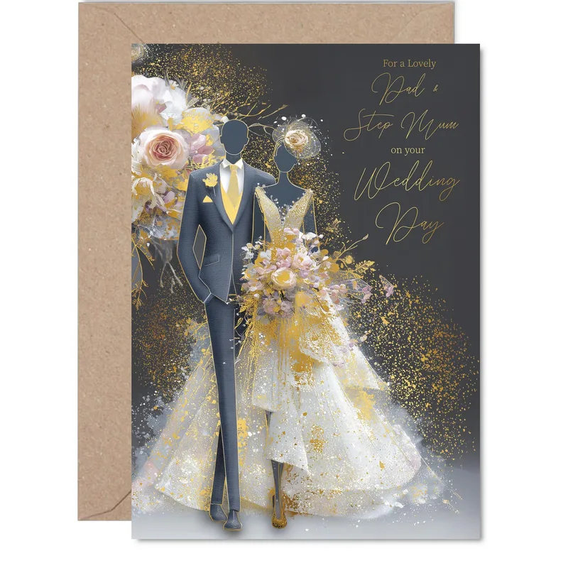 Navy Tuxedo Gold Gown Card for a Special Wedding Parent