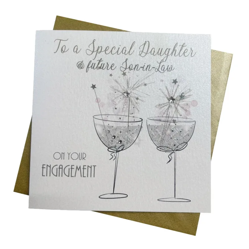 Silver Champagne Glasses Sparkle Card for Engagement Celebration