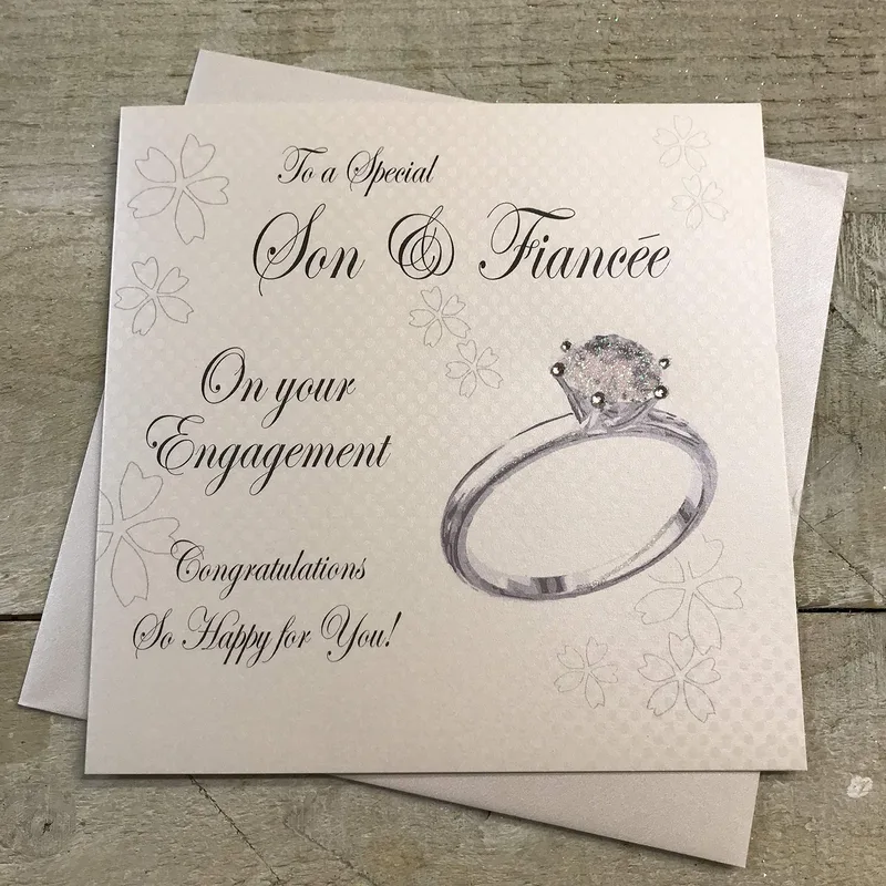 Diamond Ring Beige Engagement Card Celebrating a Son and Fiancée