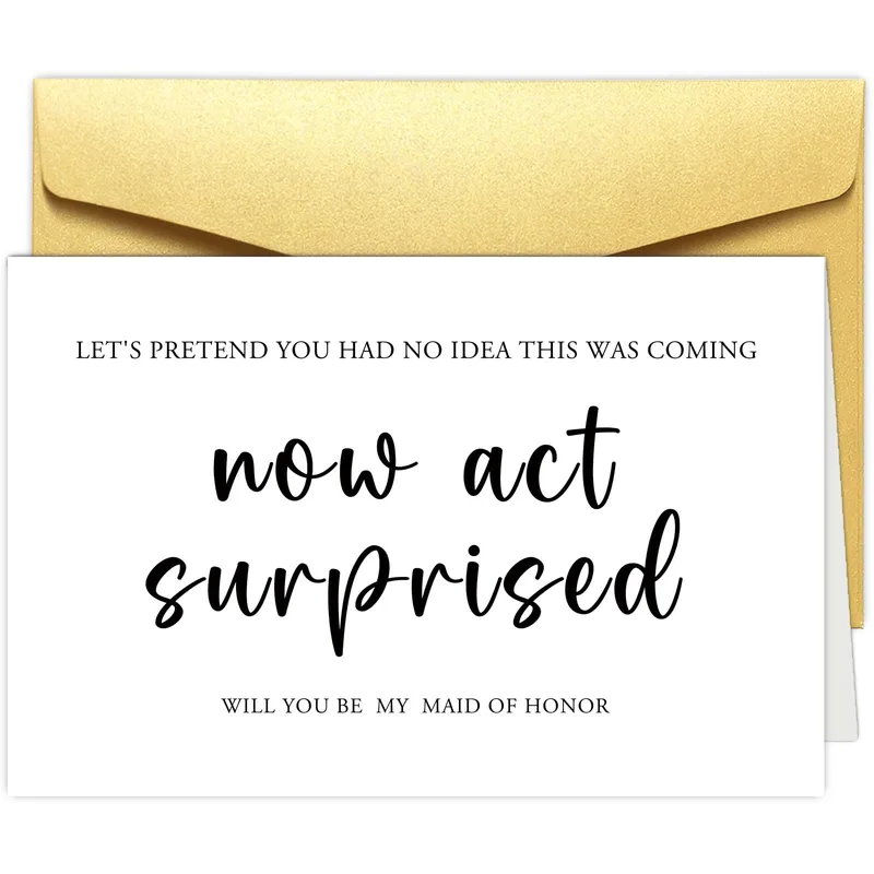 Script Gold Envelope Wedding Card: A Funny Maid of Honor Proposal