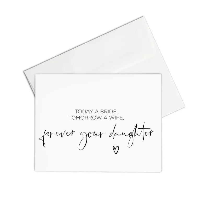 Minimal White Script Wedding Card: Forever Your Daughter Design