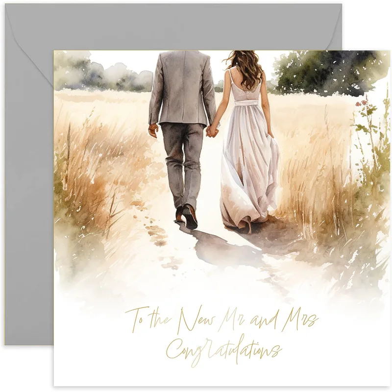 Walking Golden Field Wedding Card for Newlyweds
