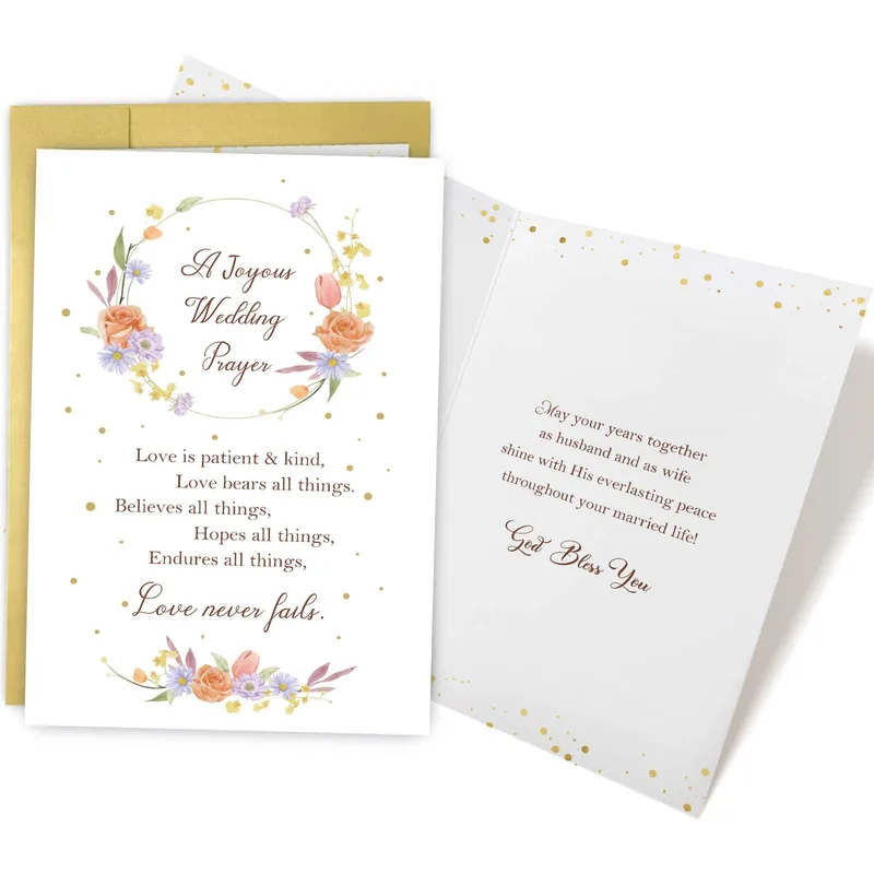 Wreath Prayer Verses Wedding Card featuring a floral wreath
