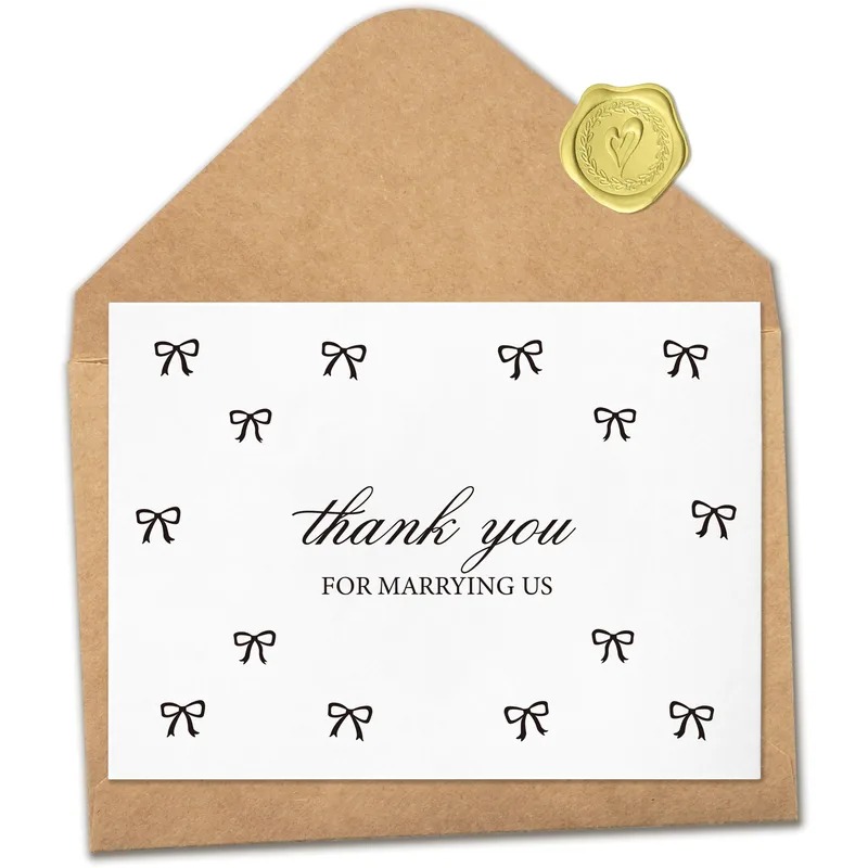 Kraft Bows Script Thank Card for Wedding Officiant Appreciation