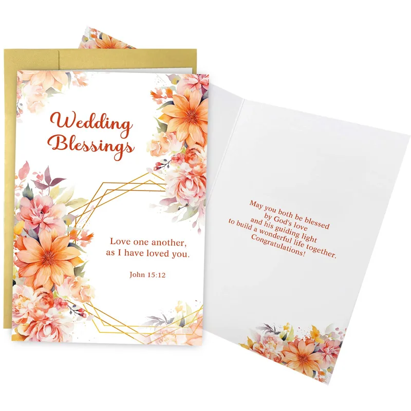 Florals Gold Lines Wedding Card for Religious Newlywed Blessings
