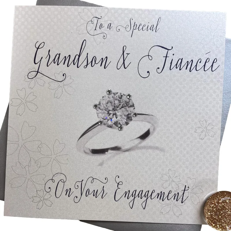 Grandson & Fiancée Card Celebrating Engagement with Diamond Ring Art
